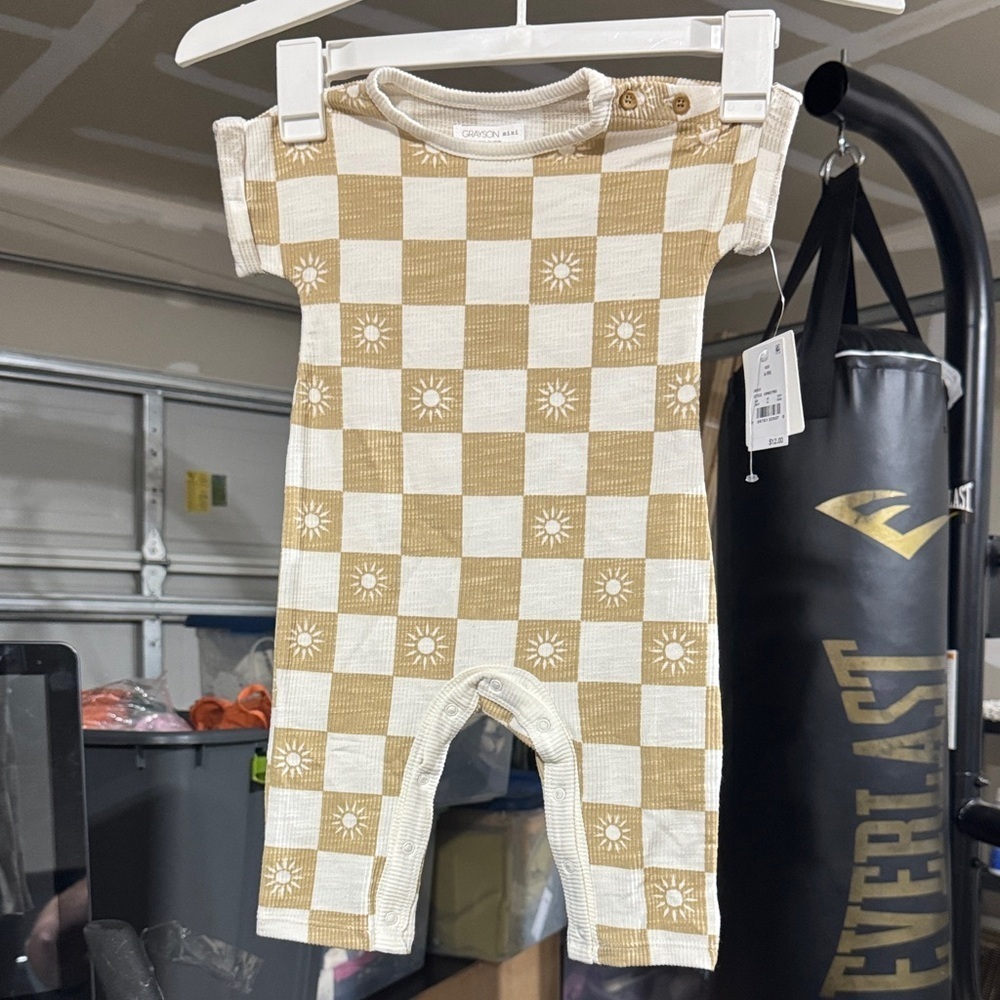 🍗 Kids Tan Checkered One Piece